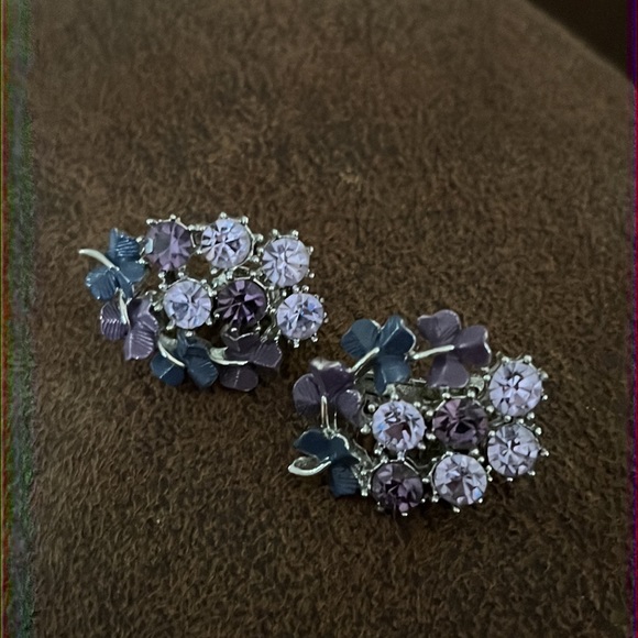 Purple silver tone Earrings Clip-ease jewelcraft creation 1920-1941 tags clip-on - Picture 2 of 7